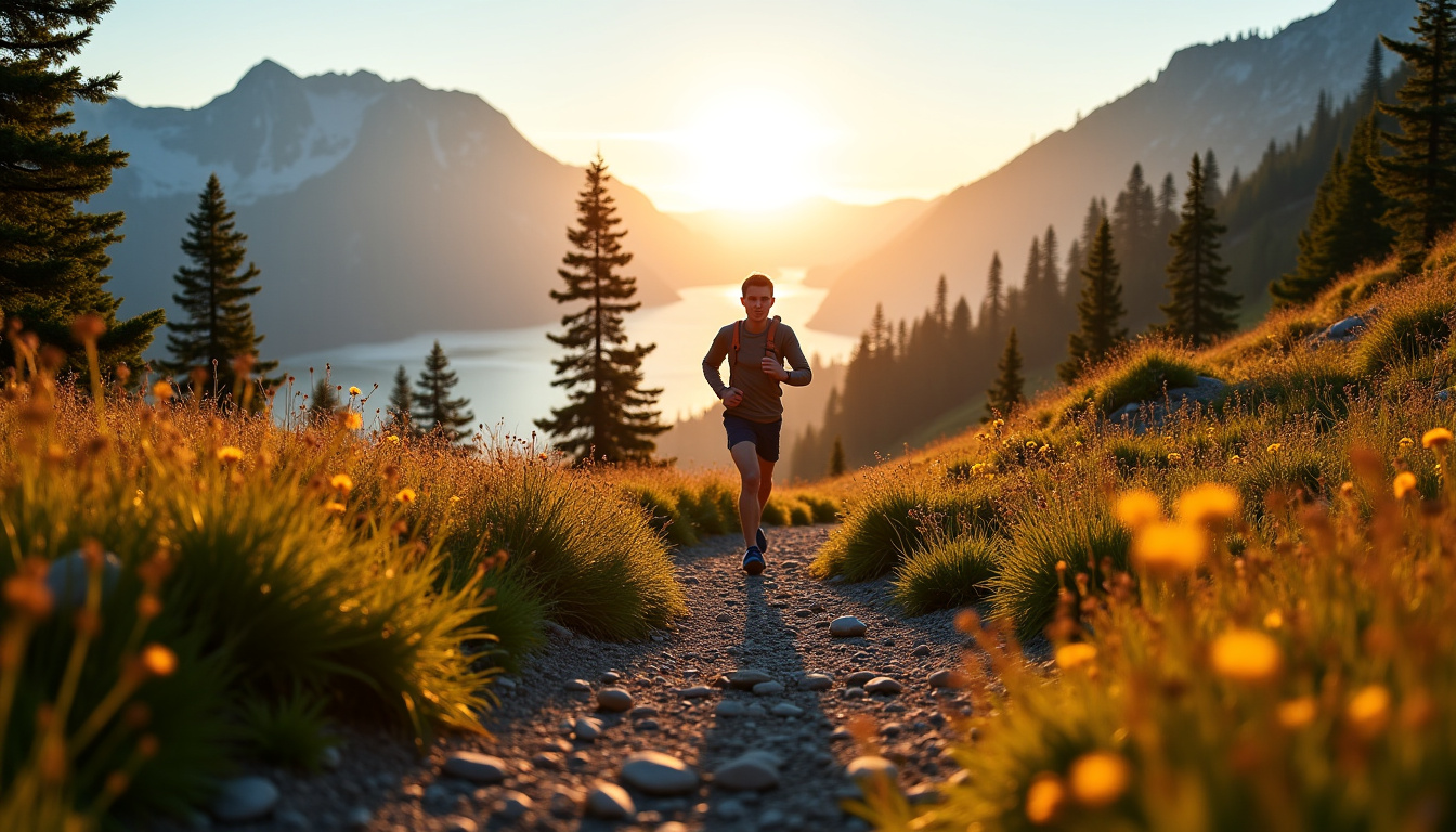 Coureur en pleine course sur un sentier de trail en montagne lors d