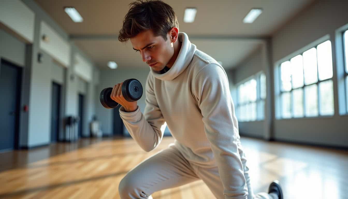 Escrimeur en train de faire des exercices de renforcement musculaire pour la préparation physique