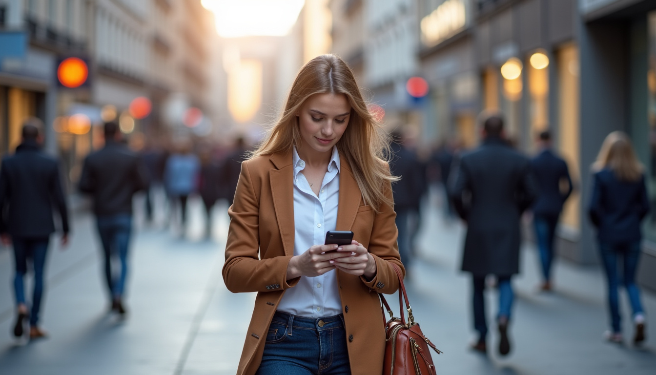 Personne marchant en ville, suivant ses pas sur son smartphone