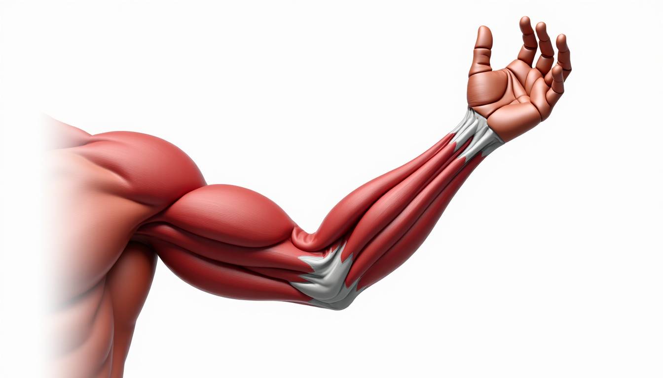 Schéma anatomique montrant les muscles sollicités lors du Curl Zottman: biceps, brachial et avant-bras