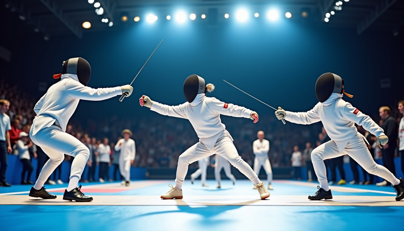 Compétition de la Fête des Jeunes avec plusieurs jeunes escrimeurs en action sur les pistes