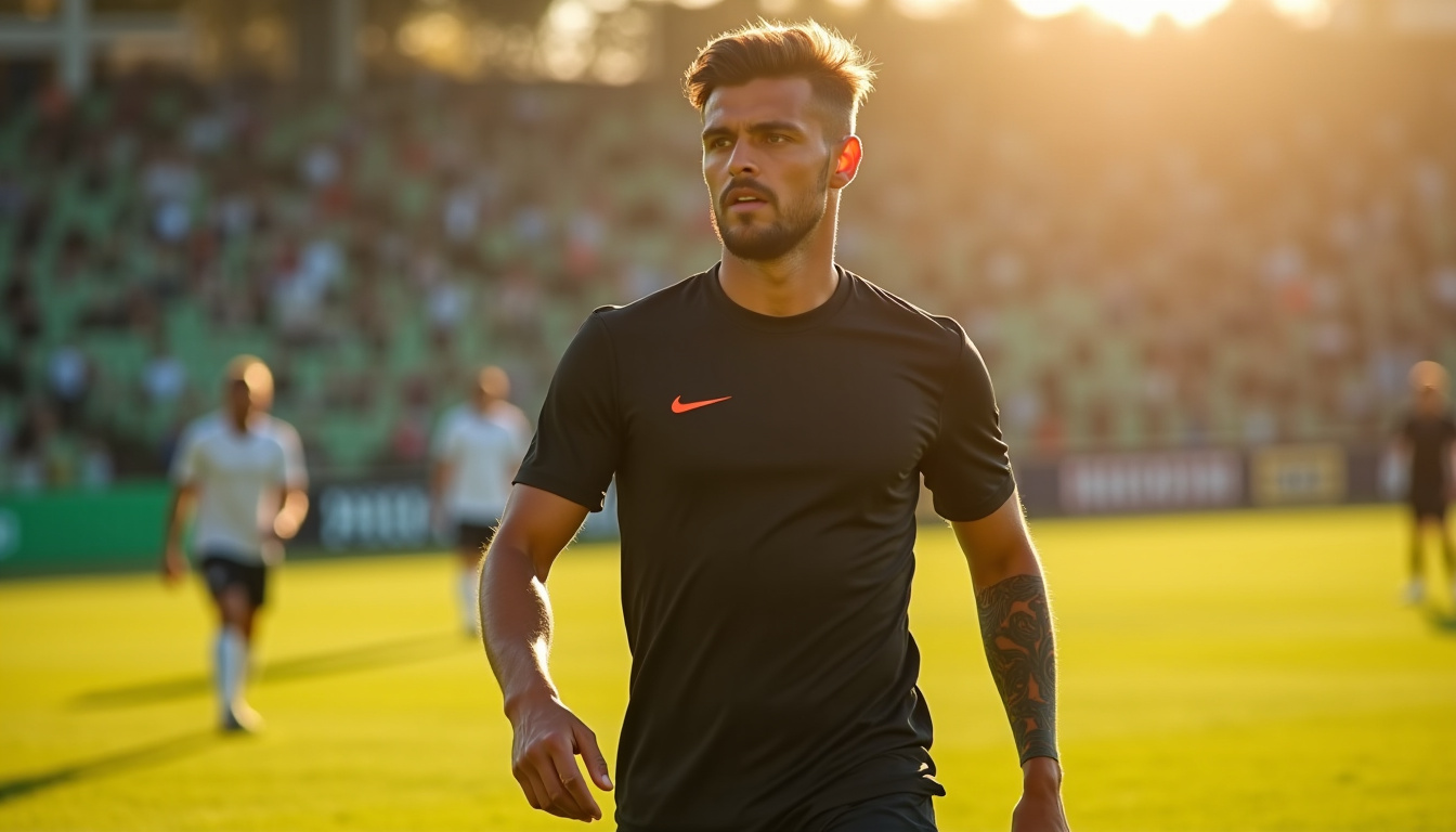 Joueur professionnel portant un maillot de foot noir lors d