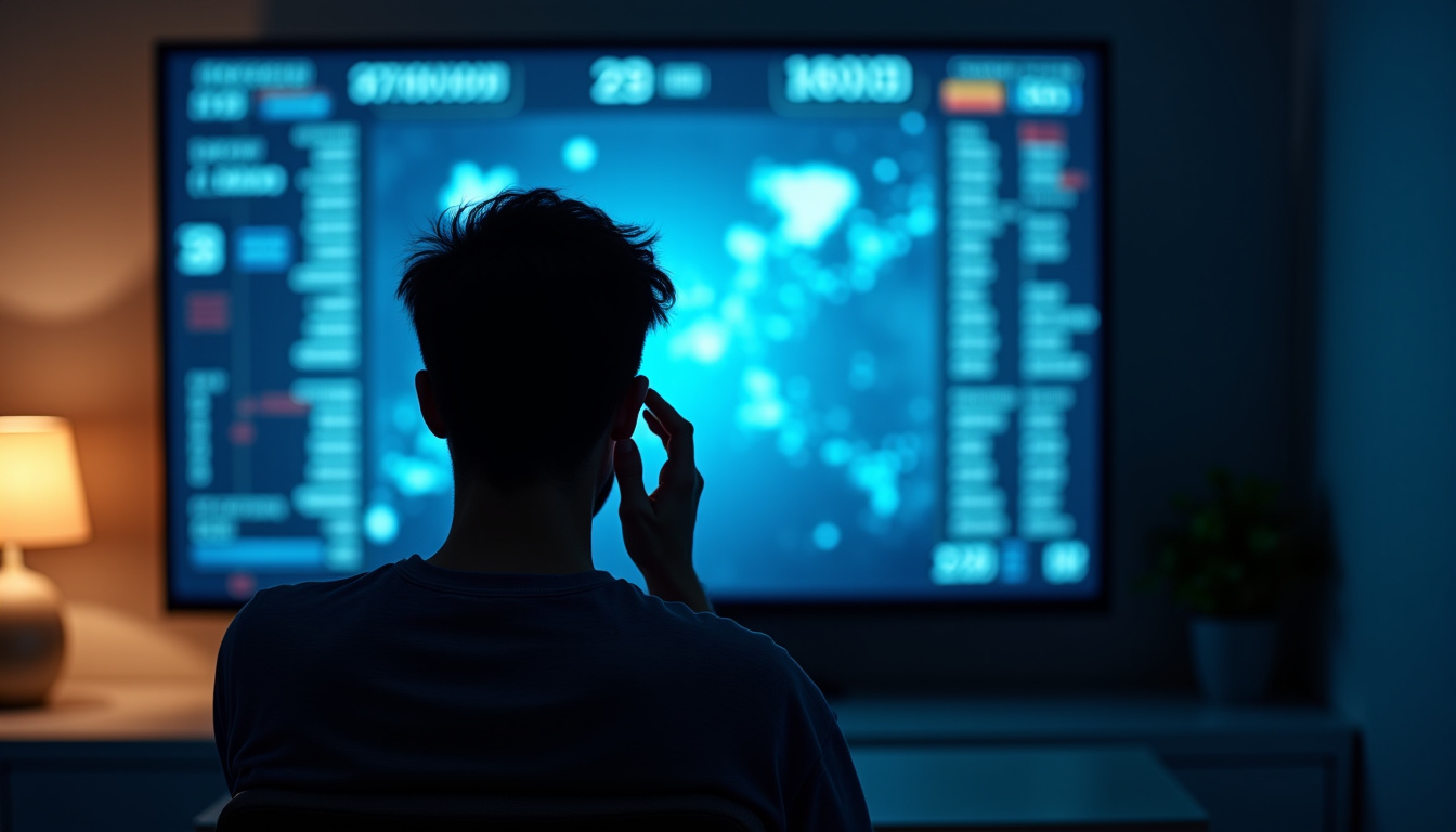 Utilisateur confronté à un écran de pari en plein écran avec des symptômes de fatigue visuelle